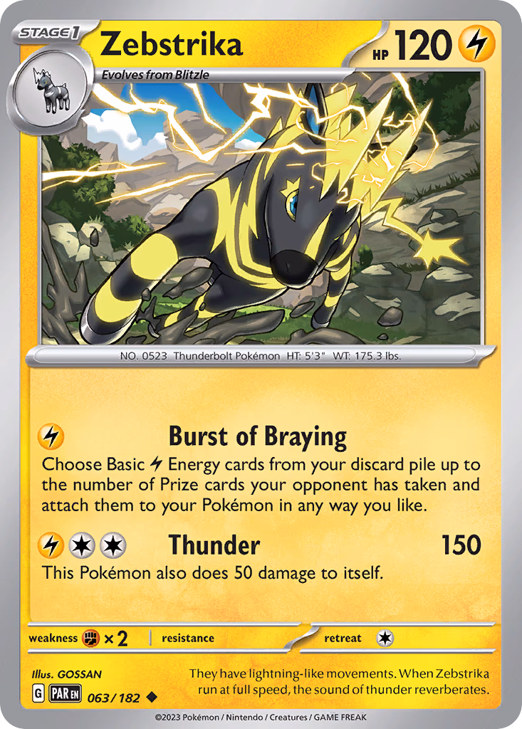Zebstrika Pokemon card (063/182, Paradox Rift)