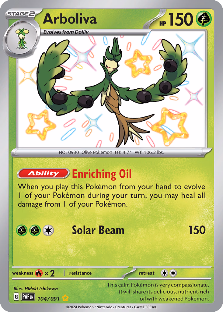 Arboliva Pokemon card (104/091, Paldean Fates)