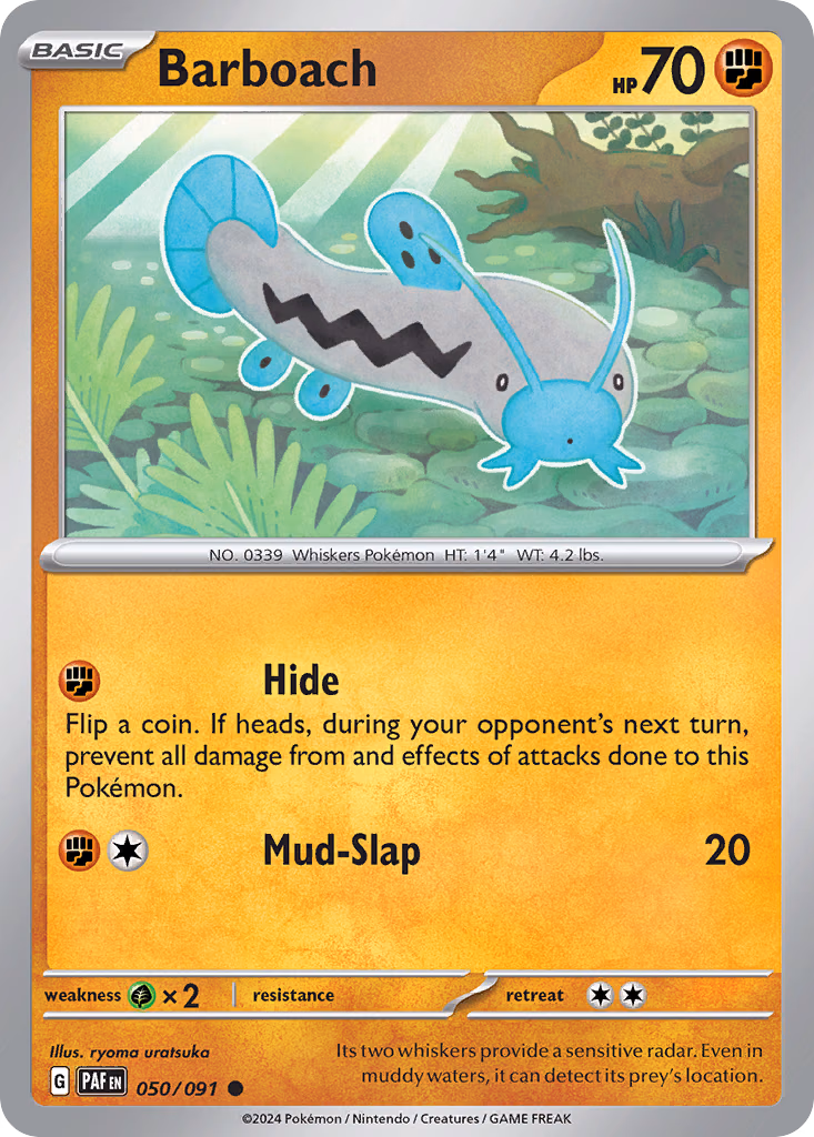 Barboach Pokemon card (050/091, Paldean Fates)
