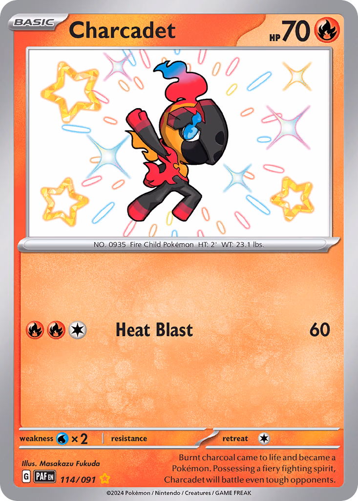 Charcadet Pokemon card (114/091, Paldean Fates)