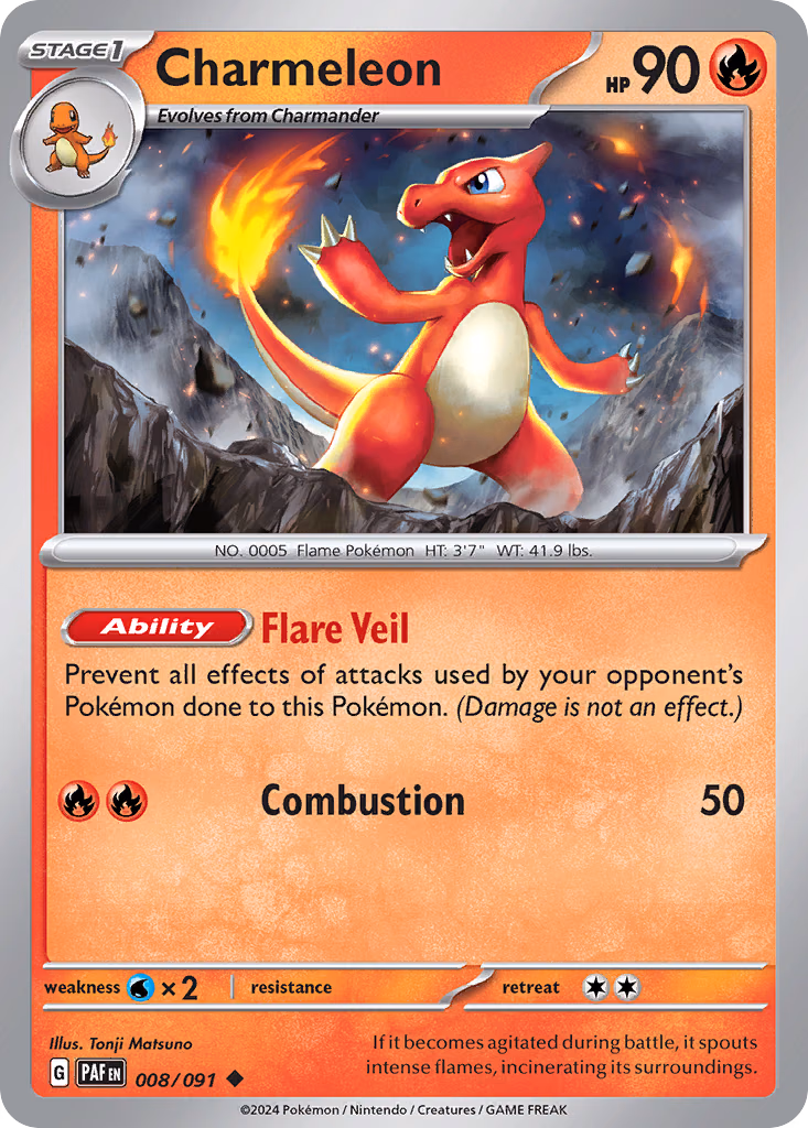 Charmeleon Pokemon card (008/091, Paldean Fates)