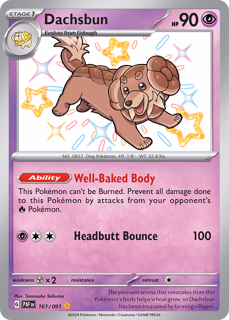 Dachsbun Pokemon card (161/091, Paldean Fates)