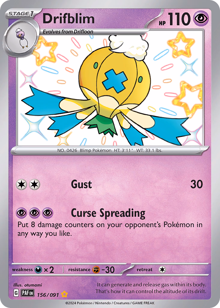 Drifblim Pokemon card (156/091, Paldean Fates)