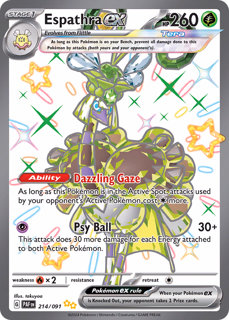 Espathra ex Pokemon card (214/091, Paldean Fates)