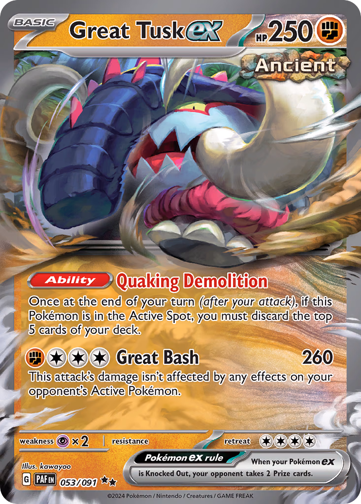 Great Tusk ex Pokemon card (053/091, Paldean Fates)