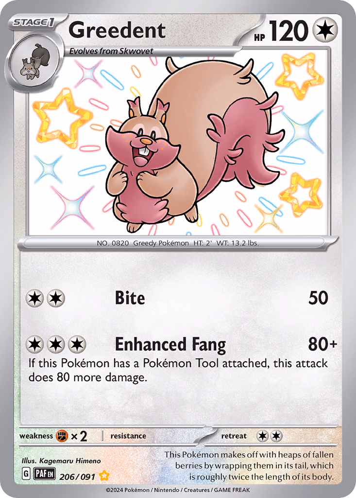 Greedent Pokemon card (206/091, Paldean Fates)