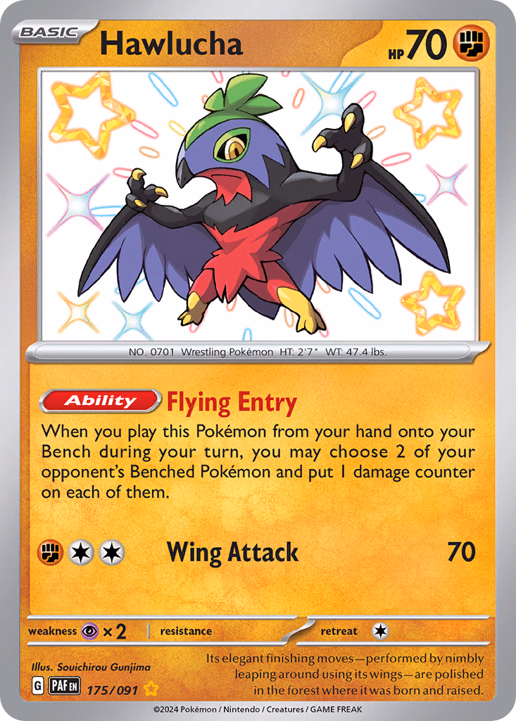 Hawlucha Pokemon card (175/091, Paldean Fates)