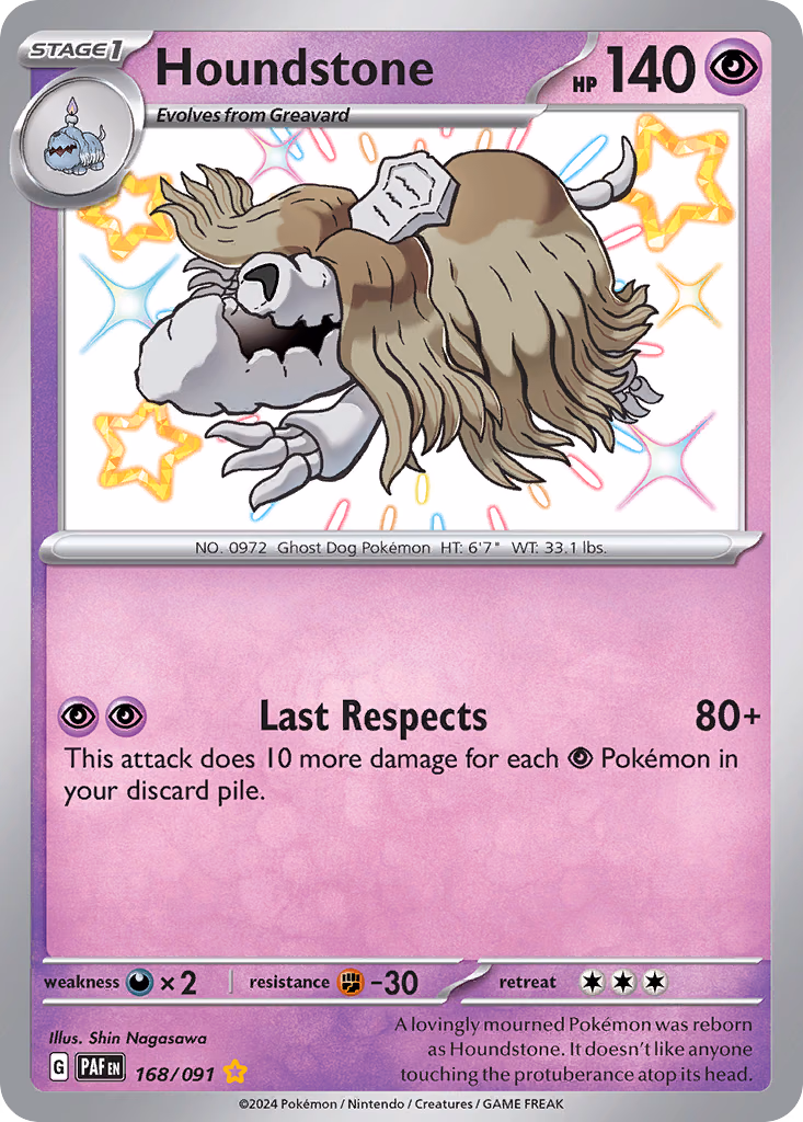 Houndstone Pokemon card (168/091, Paldean Fates)
