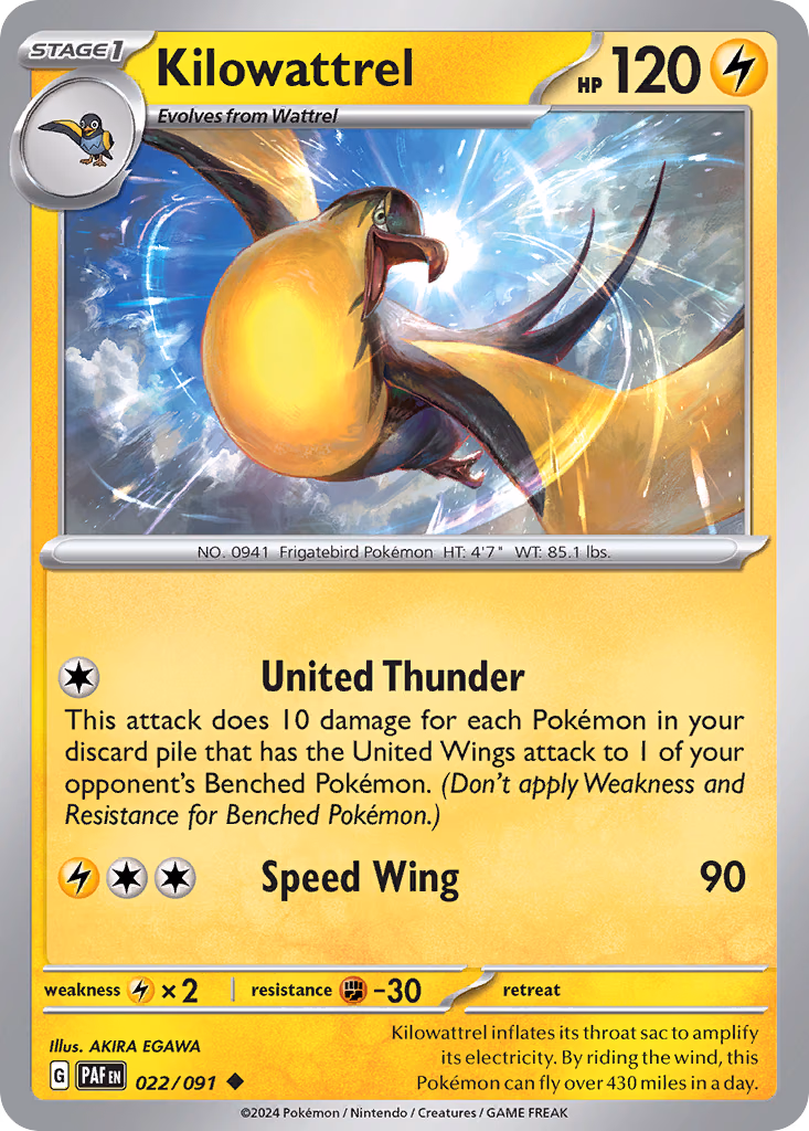 Kilowattrel Pokemon card (022/091, Paldean Fates)