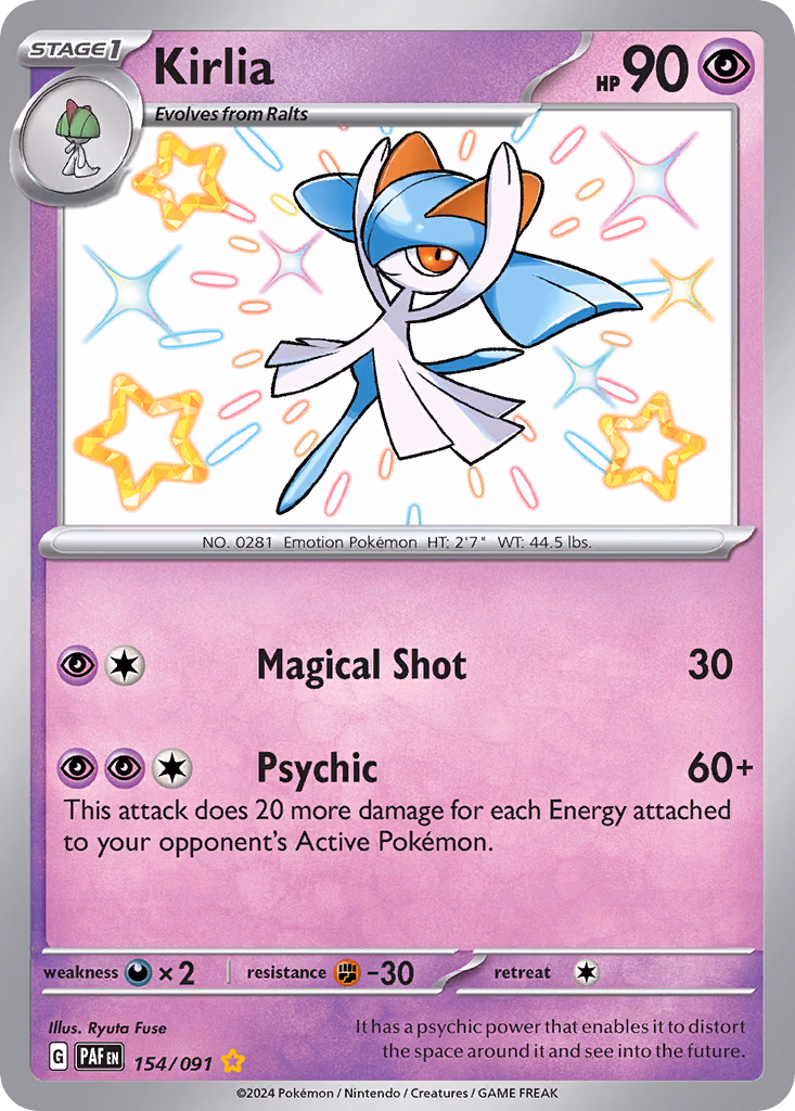 Kirlia Pokemon card (154/091, Paldean Fates)