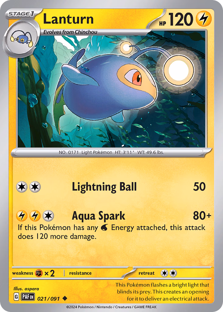 Lanturn Pokemon card (021/091, Paldean Fates)