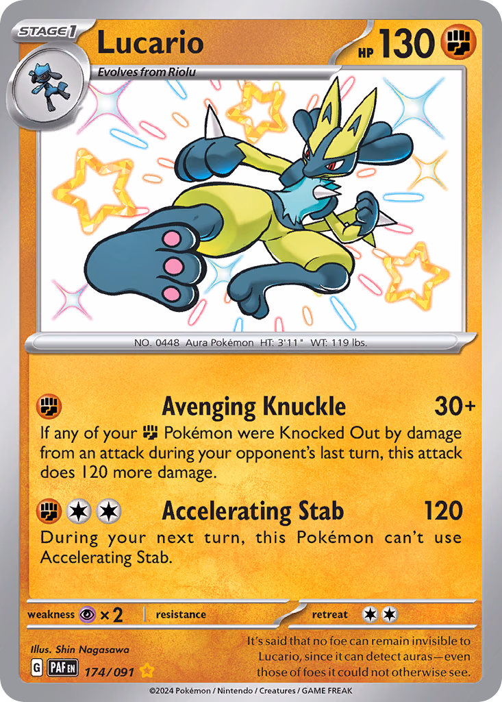 Lucario Pokemon card (174/091, Paldean Fates)