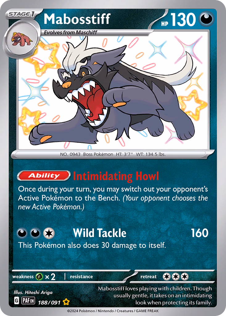 Mabosstiff Pokemon card (188/091, Paldean Fates)