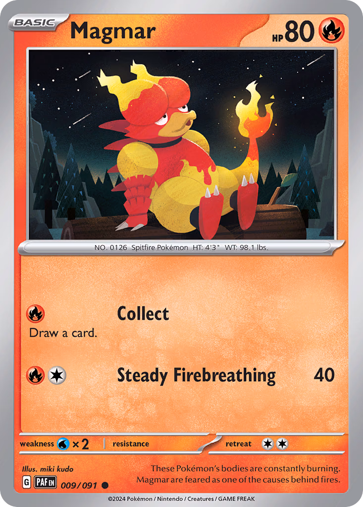 Magmar Pokemon card (009/091, Paldean Fates)