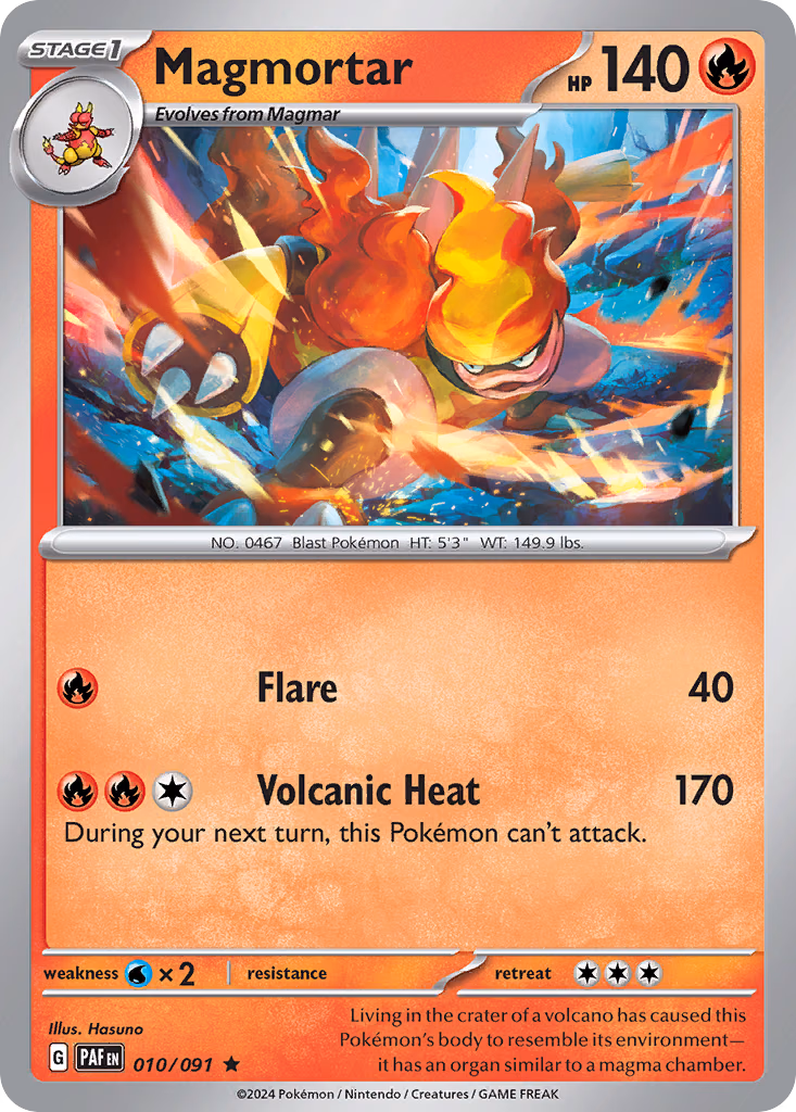 Magmortar Pokemon card (010/091, Paldean Fates)