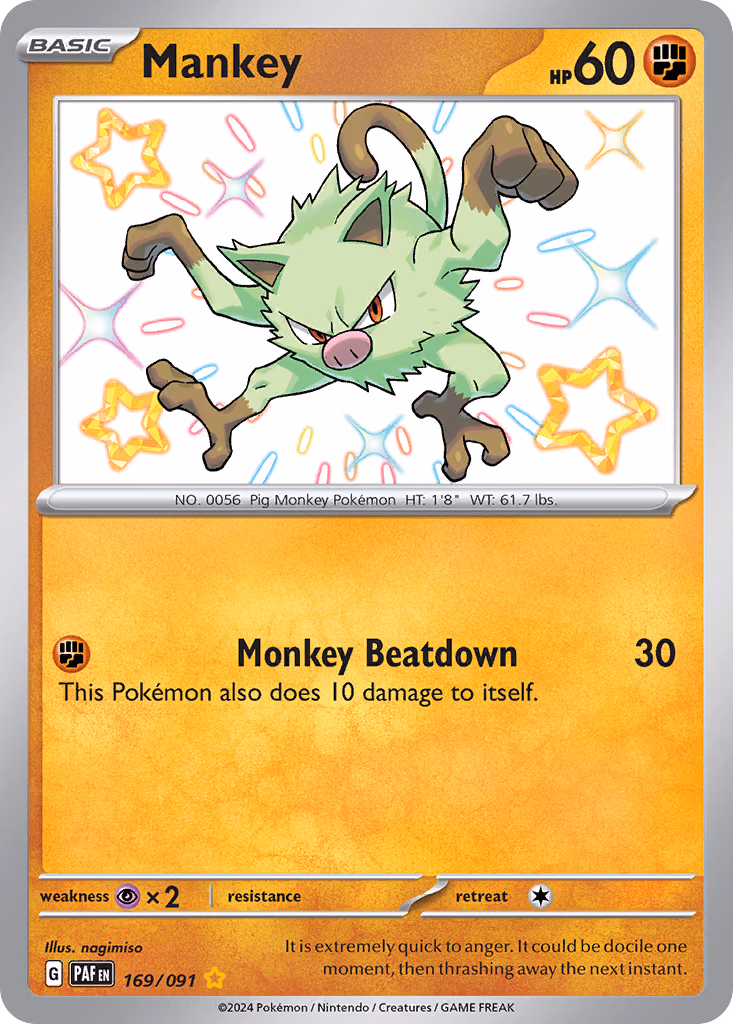 Mankey Pokemon card (169/091, Paldean Fates)
