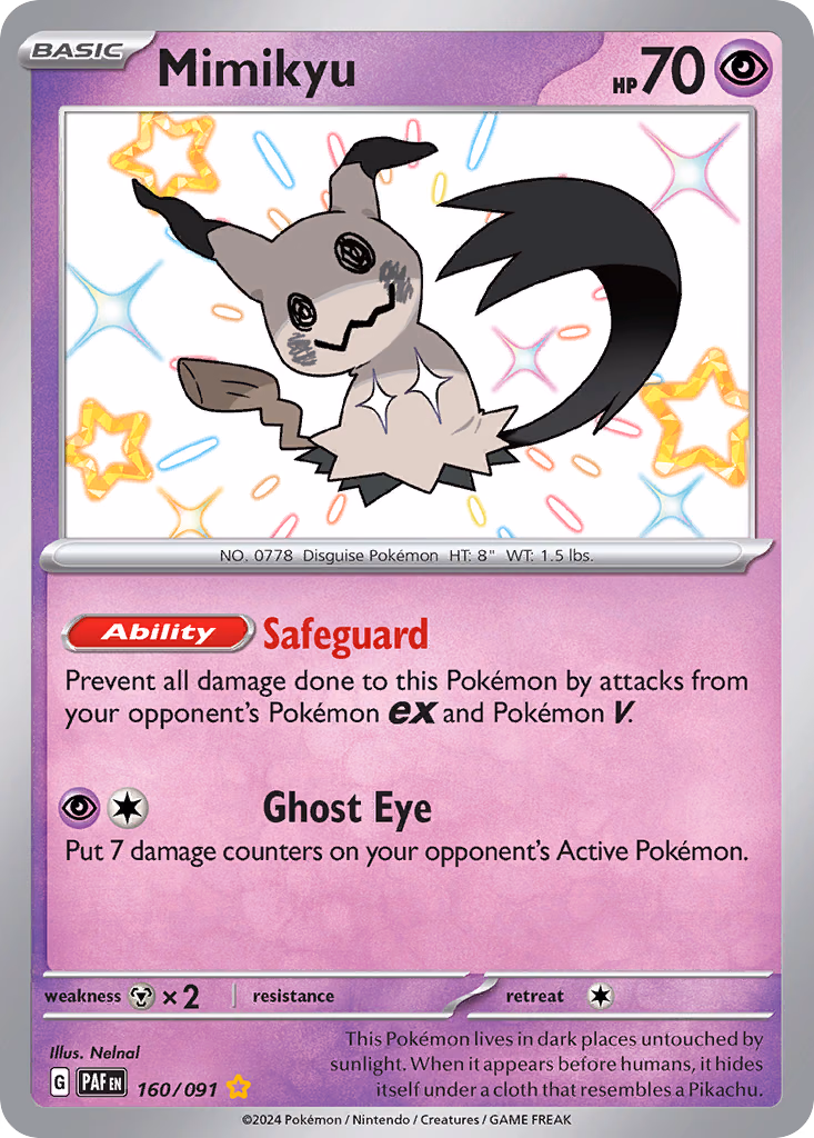 Mimikyu Pokemon card (160/091, Paldean Fates)