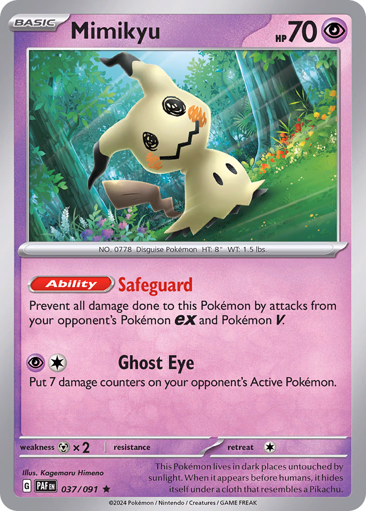 Mimikyu Pokemon card (037/091, Paldean Fates)