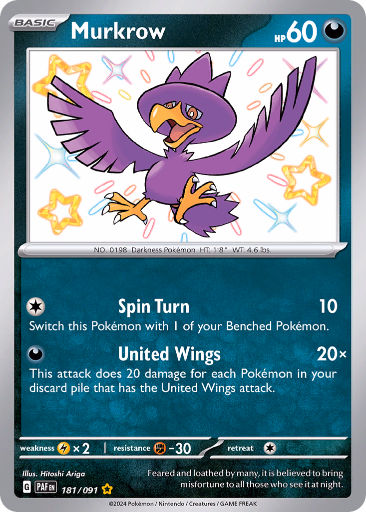 Murkrow Pokemon card (181/091, Paldean Fates)