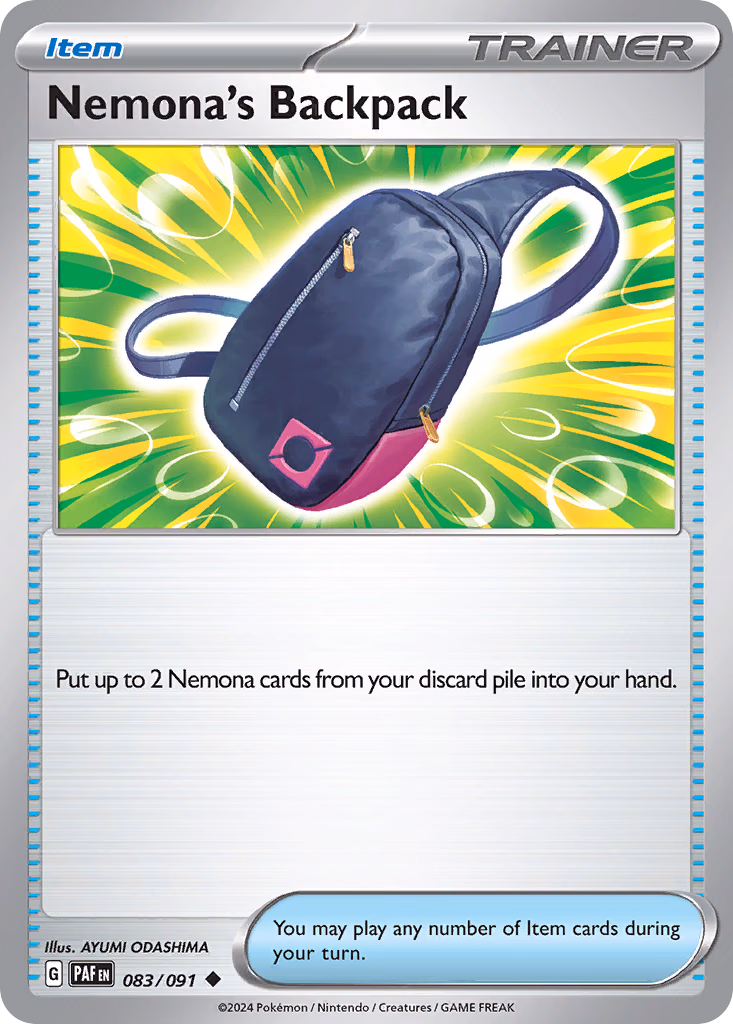 Nemona's Backpack Pokemon card (083/091, Paldean Fates)