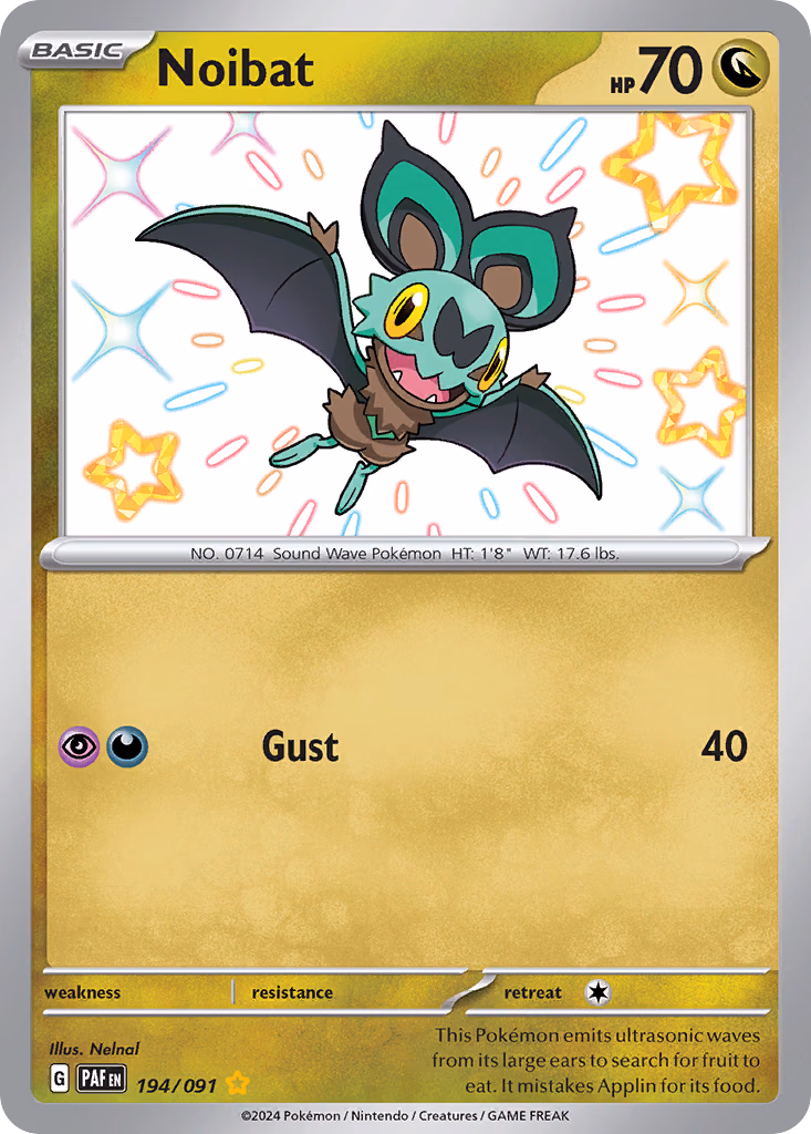 Noibat Pokemon card (194/091, Paldean Fates)