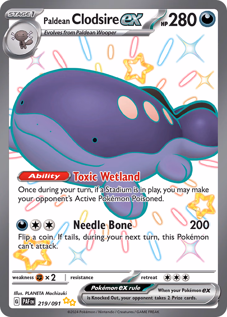 Paldean Clodsire ex Pokemon card (219/091, Paldean Fates)