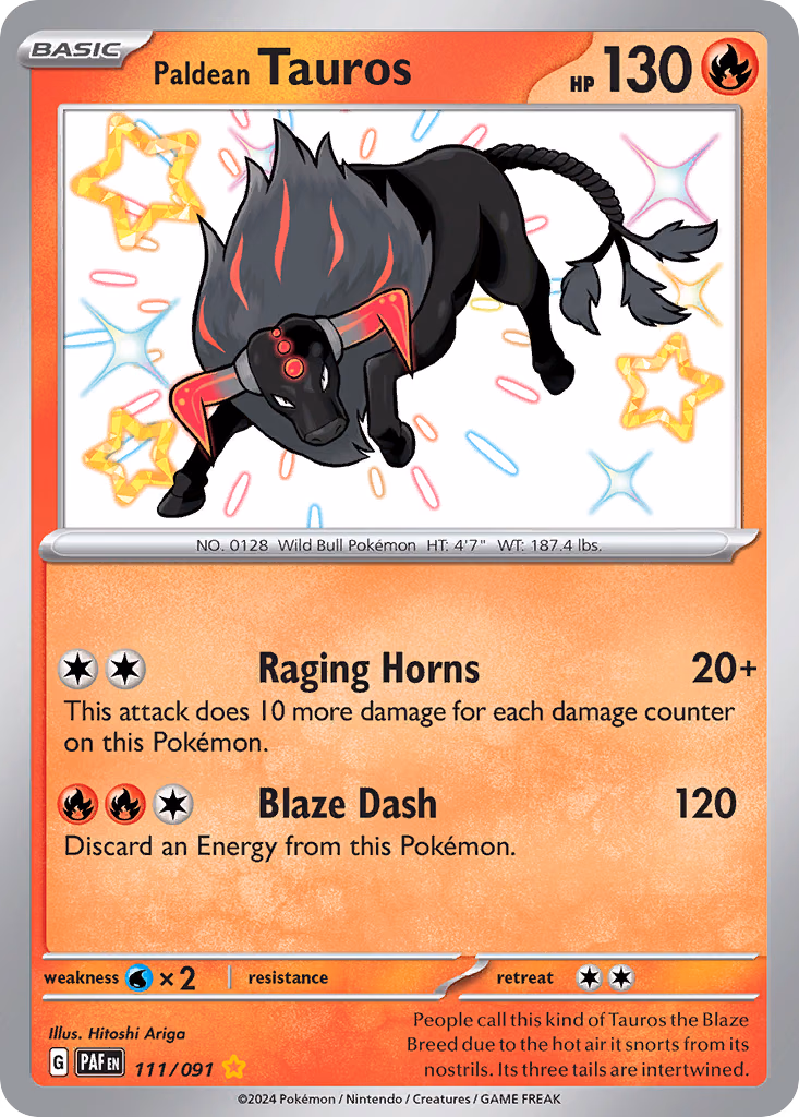 Paldean Tauros Pokemon card (111/091, Paldean Fates)