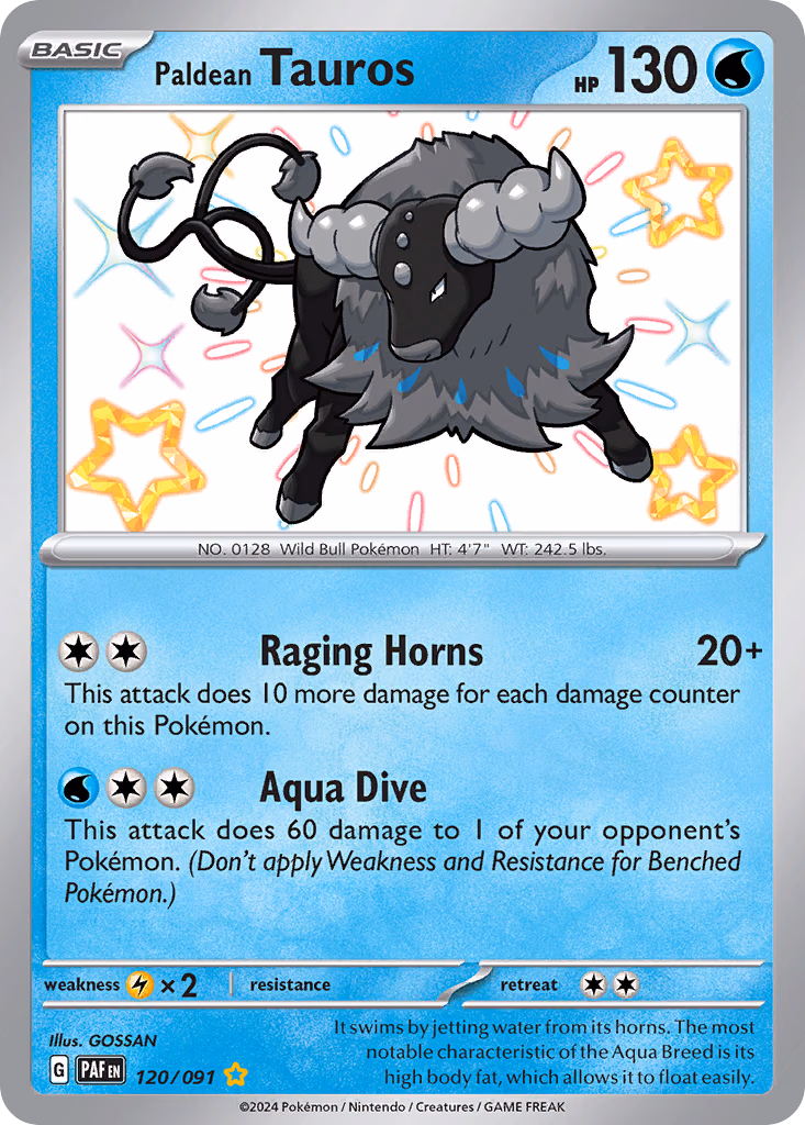 Paldean Tauros Pokemon card (120/091, Paldean Fates)