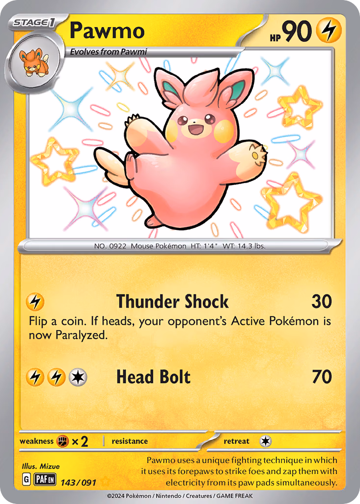 Pawmo Pokemon card (143/091, Paldean Fates)