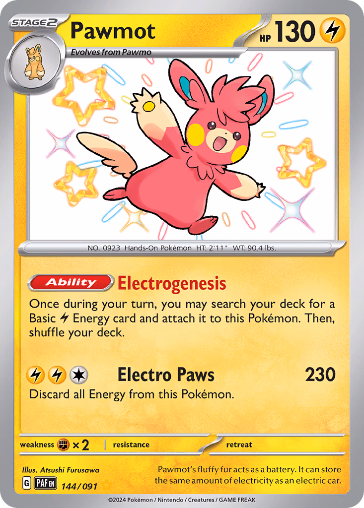 Pawmot Pokemon card (144/091, Paldean Fates)