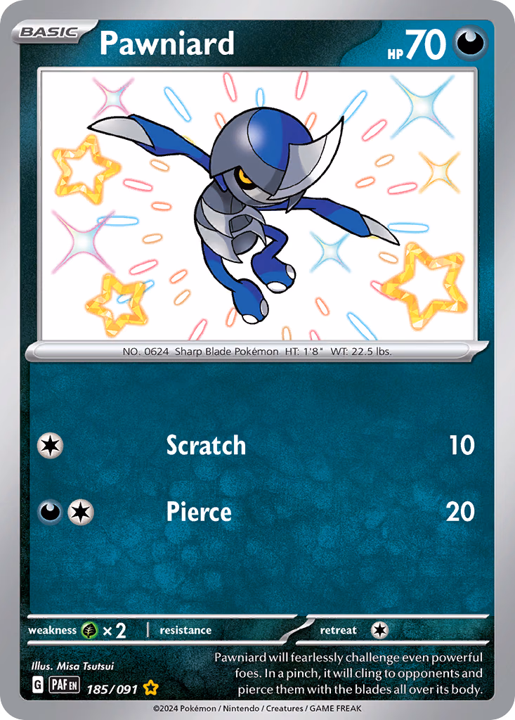 Pawniard Pokemon card (185/091, Paldean Fates)