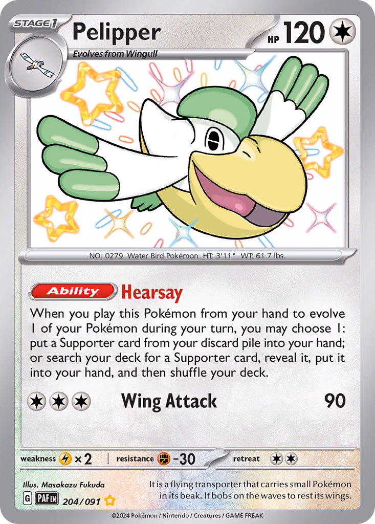 Pelipper Pokemon card (204/091, Paldean Fates)