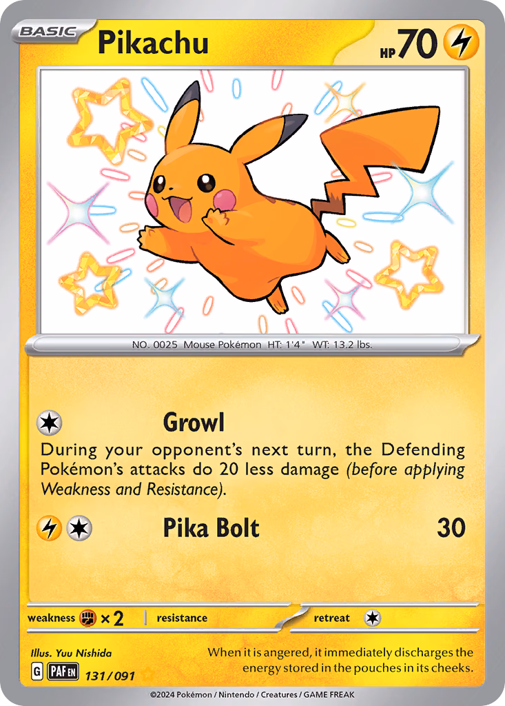 Pikachu Pokemon card (131/091, Paldean Fates)
