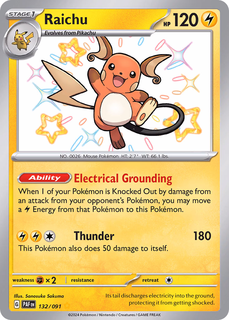 Raichu Pokemon card (132/091, Paldean Fates)
