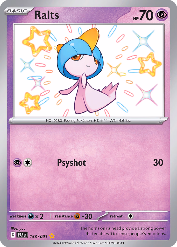 Ralts Pokemon card (153/091, Paldean Fates)