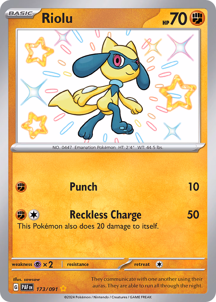 Riolu Pokemon card (173/091, Paldean Fates)