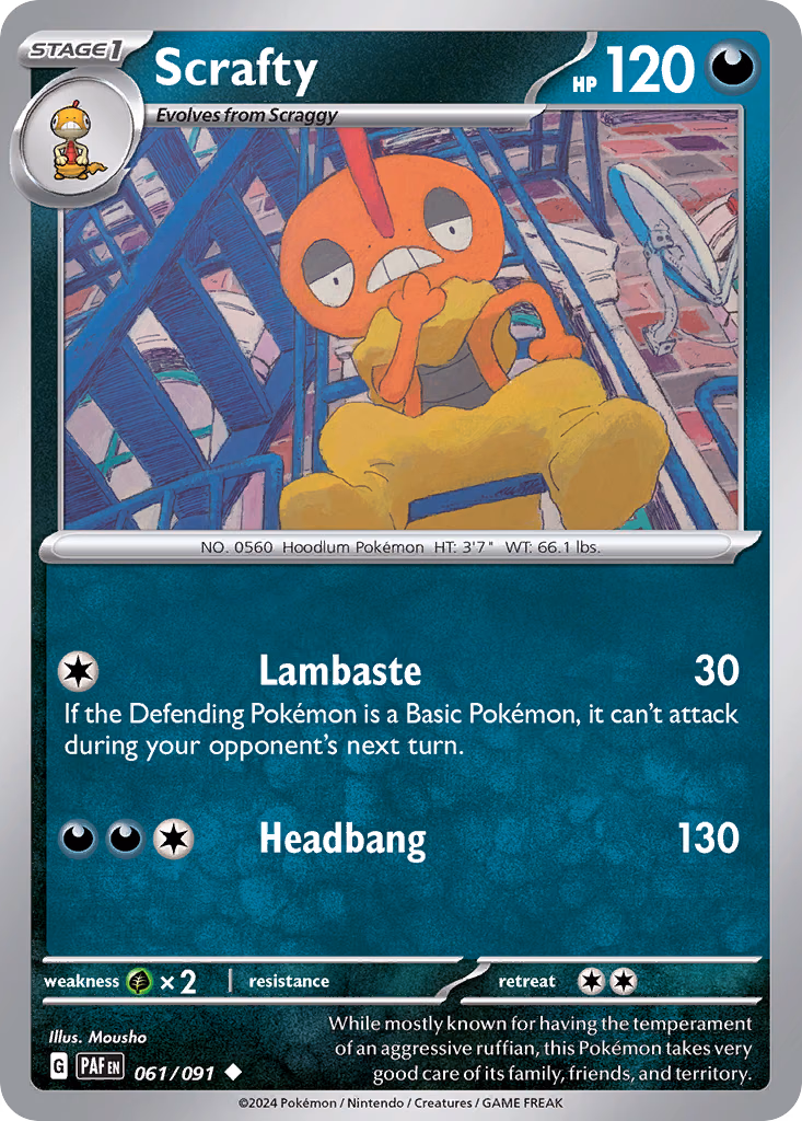 Scrafty Pokemon card (061/091, Paldean Fates)