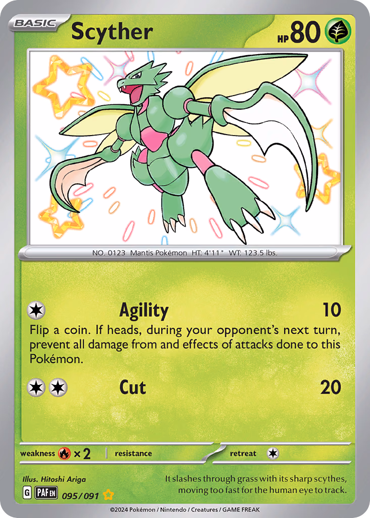 Scyther Pokemon card (095/091, Paldean Fates)