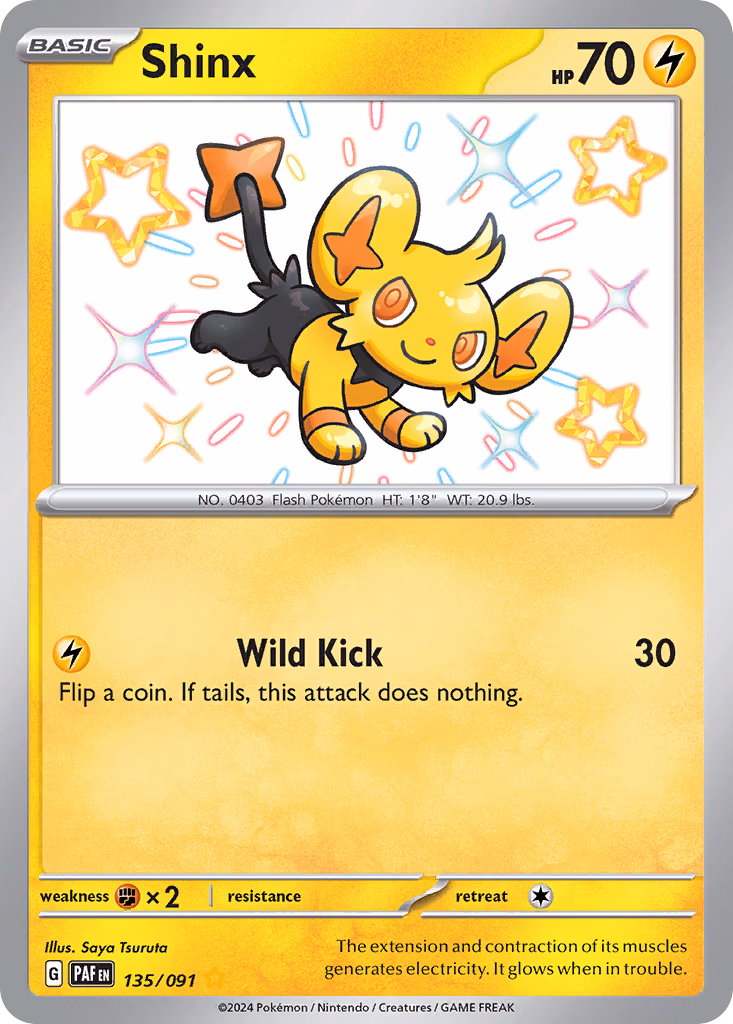Shinx Pokemon card (135/091, Paldean Fates)