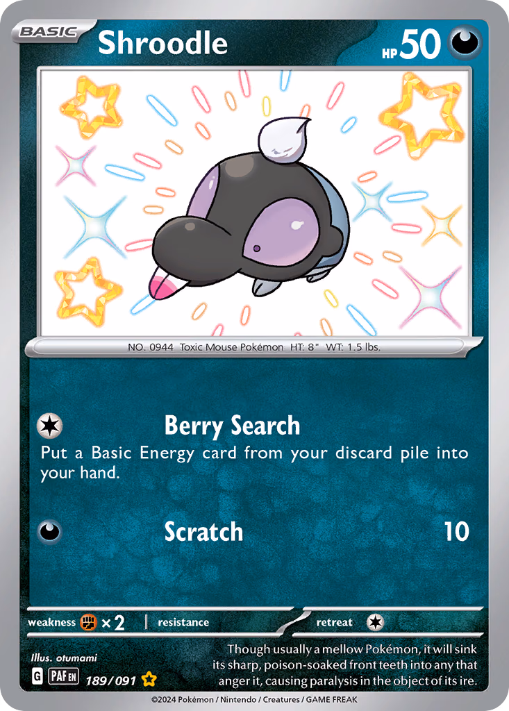 Shroodle Pokemon card (189/091, Paldean Fates)
