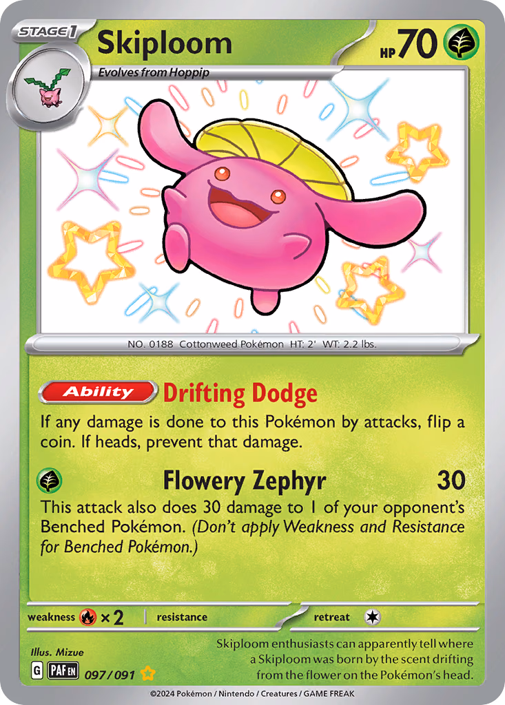 Skiploom Pokemon card (097/091, Paldean Fates)