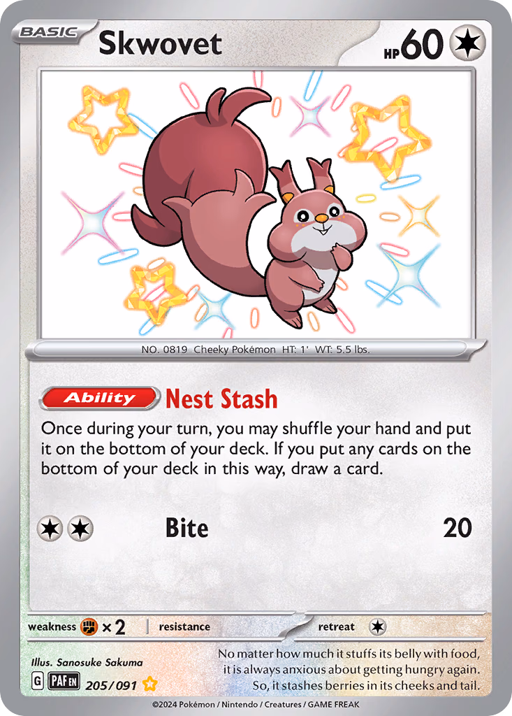 Skwovet Pokemon card (205/091, Paldean Fates)