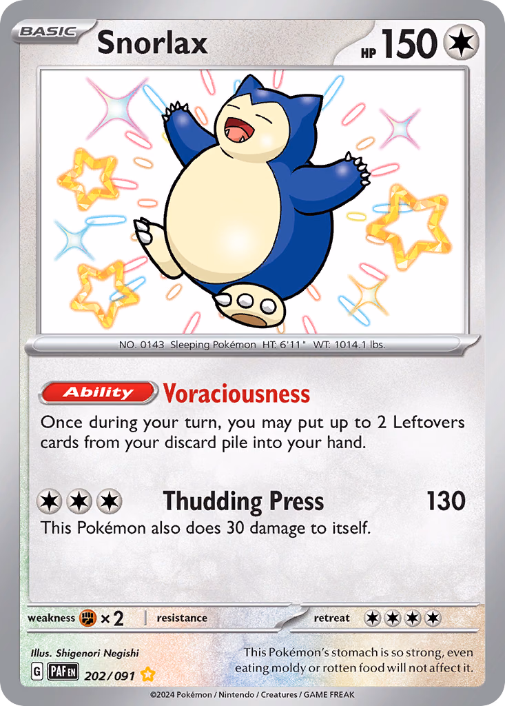 Snorlax Pokemon card (202/091, Paldean Fates)