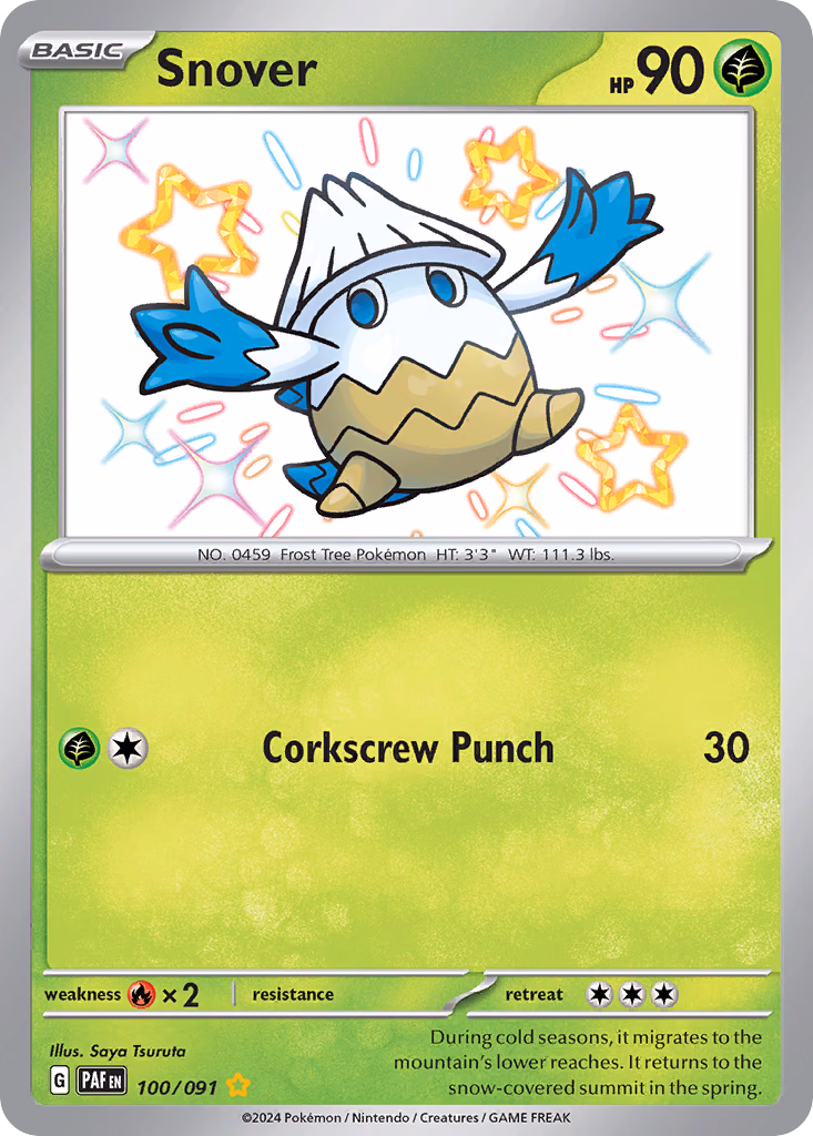 Snover Pokemon card (100/091, Paldean Fates)