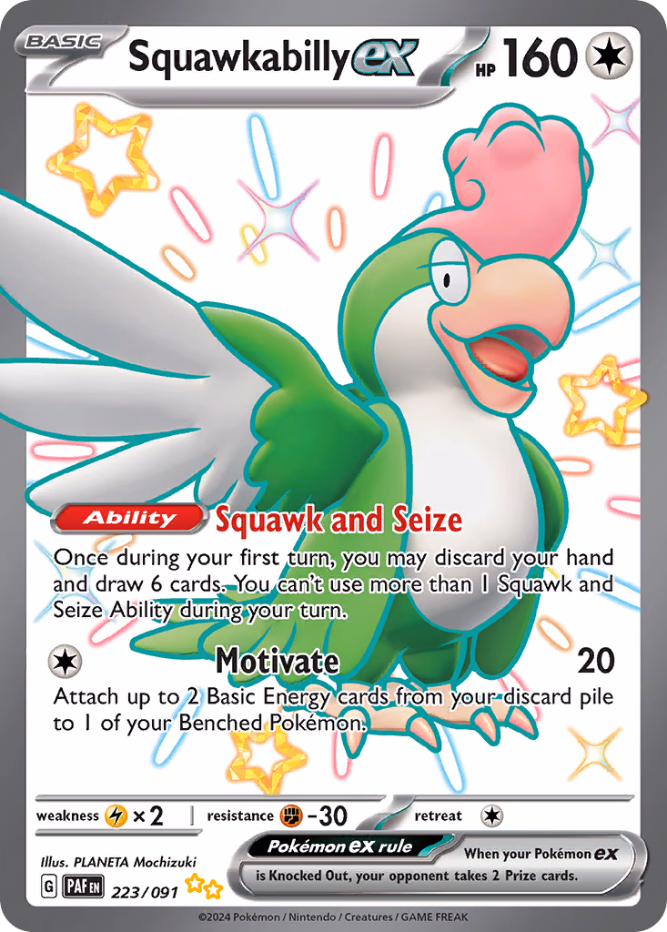Squawkabilly ex Pokemon card (223/091, Paldean Fates)