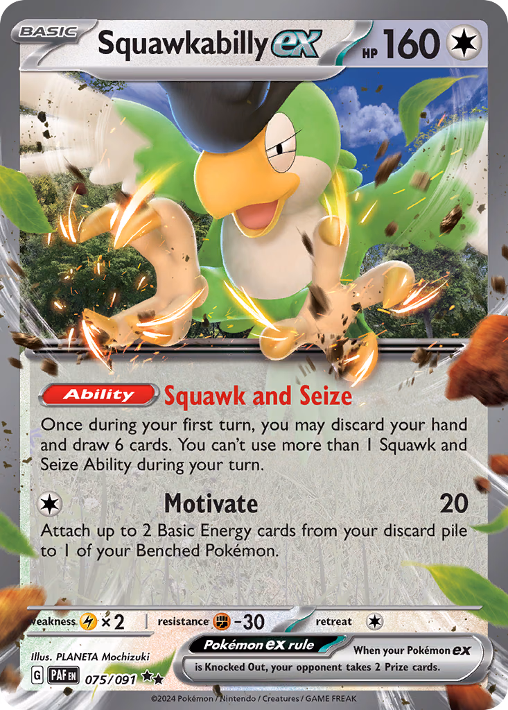 Squawkabilly ex Pokemon card (075/091, Paldean Fates)