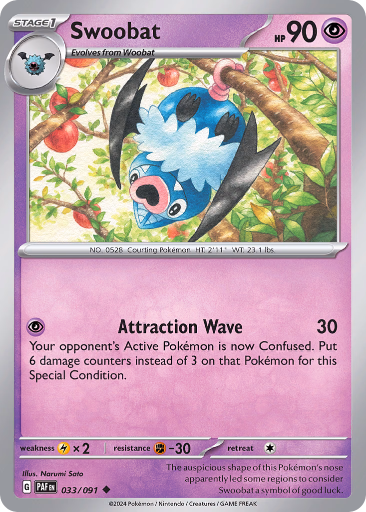 Swoobat Pokemon card (033/091, Paldean Fates)