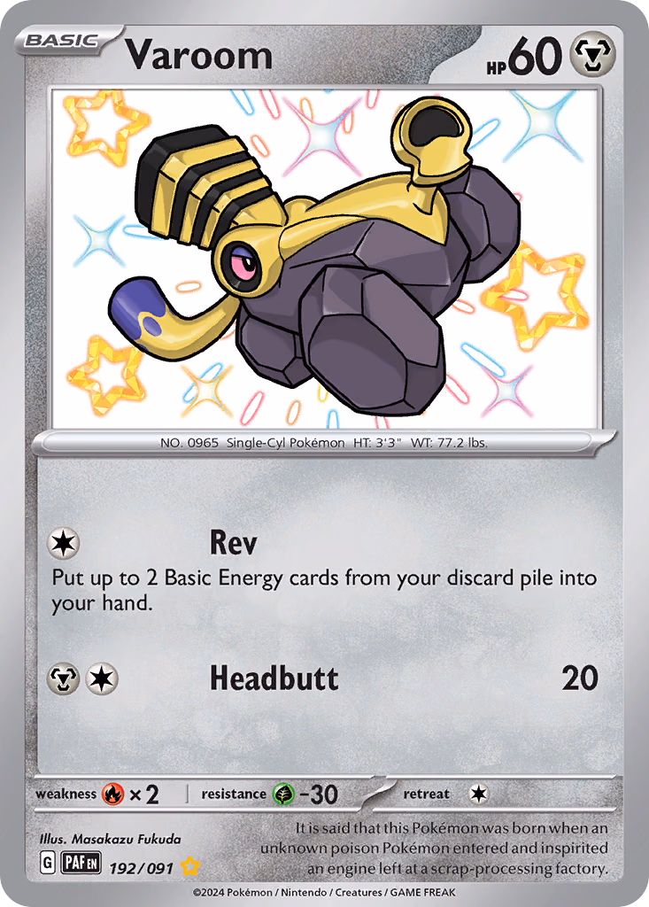 Varoom Pokemon card (192/091, Paldean Fates)