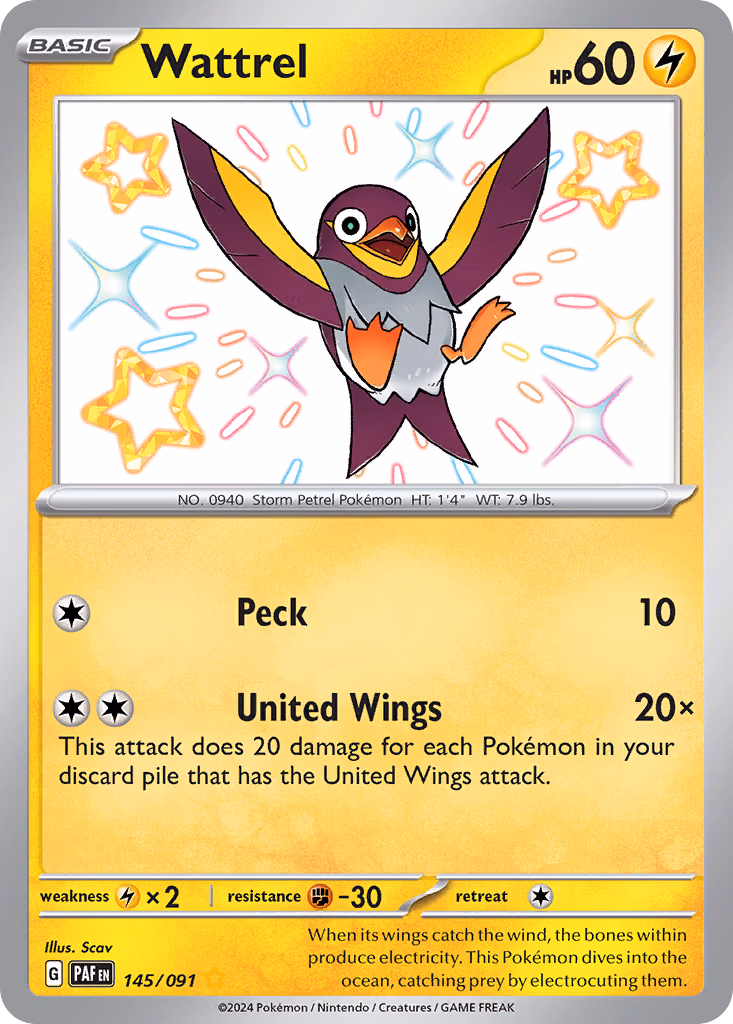 Wattrel Pokemon card (145/091, Paldean Fates)