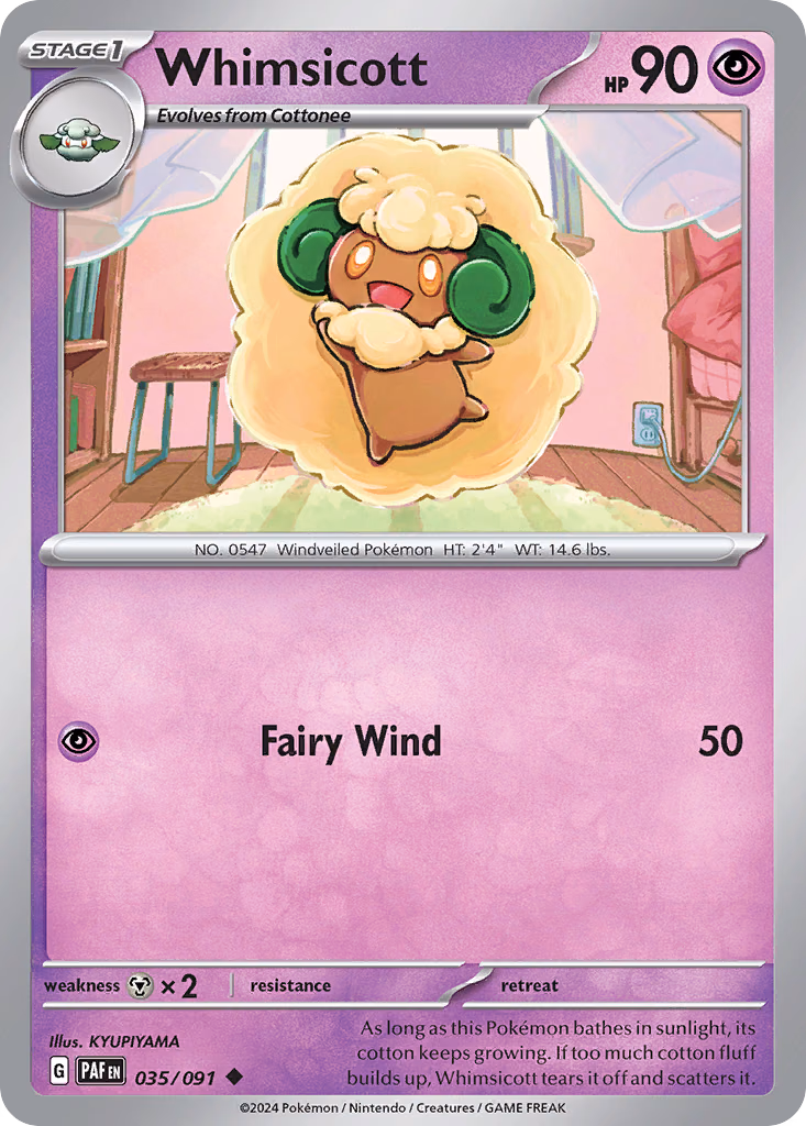 Whimsicott Pokemon card (035/091, Paldean Fates)